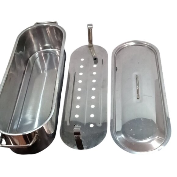 Large Stainless Steel Salmon Fish Poacher with 2 Handles, Rack and Lid 20'' Long - Picture 4 of 5